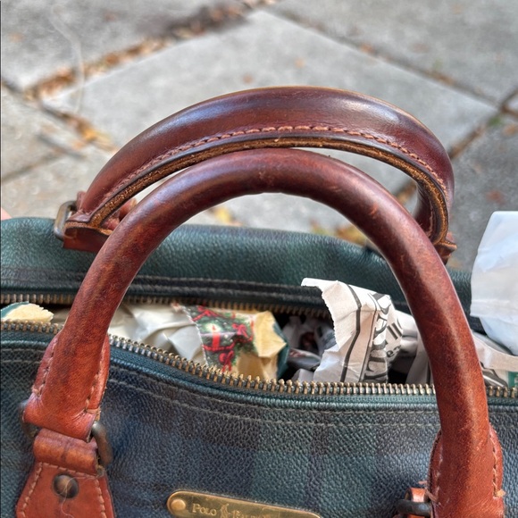 VINTAGE Ralph Lauren Green Plaid Speedy/Boston Medium Size Handbag - Picture 16 of 16